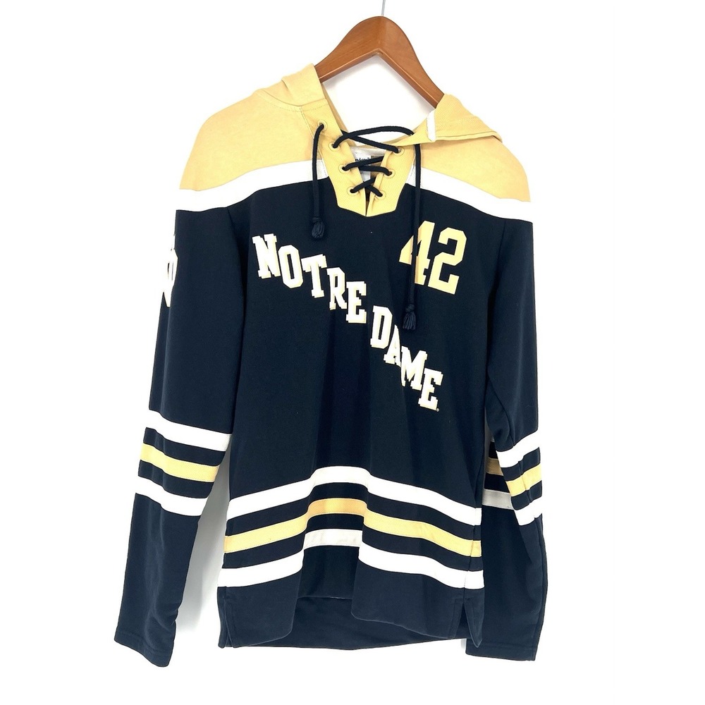 Champion Notre Dame Hoodie Sweatshirt Jersey Men's XS Blue Gold #42 Irish